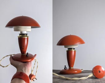 1960s mushroom shape lamp art deco/mid-century mushroom red distressed metal bedside lamp bauhaus style desk table lamp small 