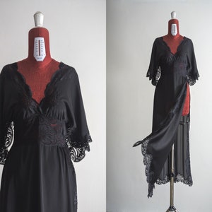Italian lace romantic nightgown semisheer maxi nightdress black negligee long nightie sexy dressing gown