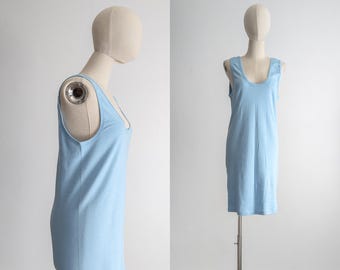 vintage 80s baby blue cotton ribbed tank dress xs/s/m