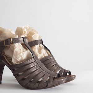 bronze leather sandals brown women chie mihara shoes—almond toe heeled sandals—size eu 41—size us 9.5-10