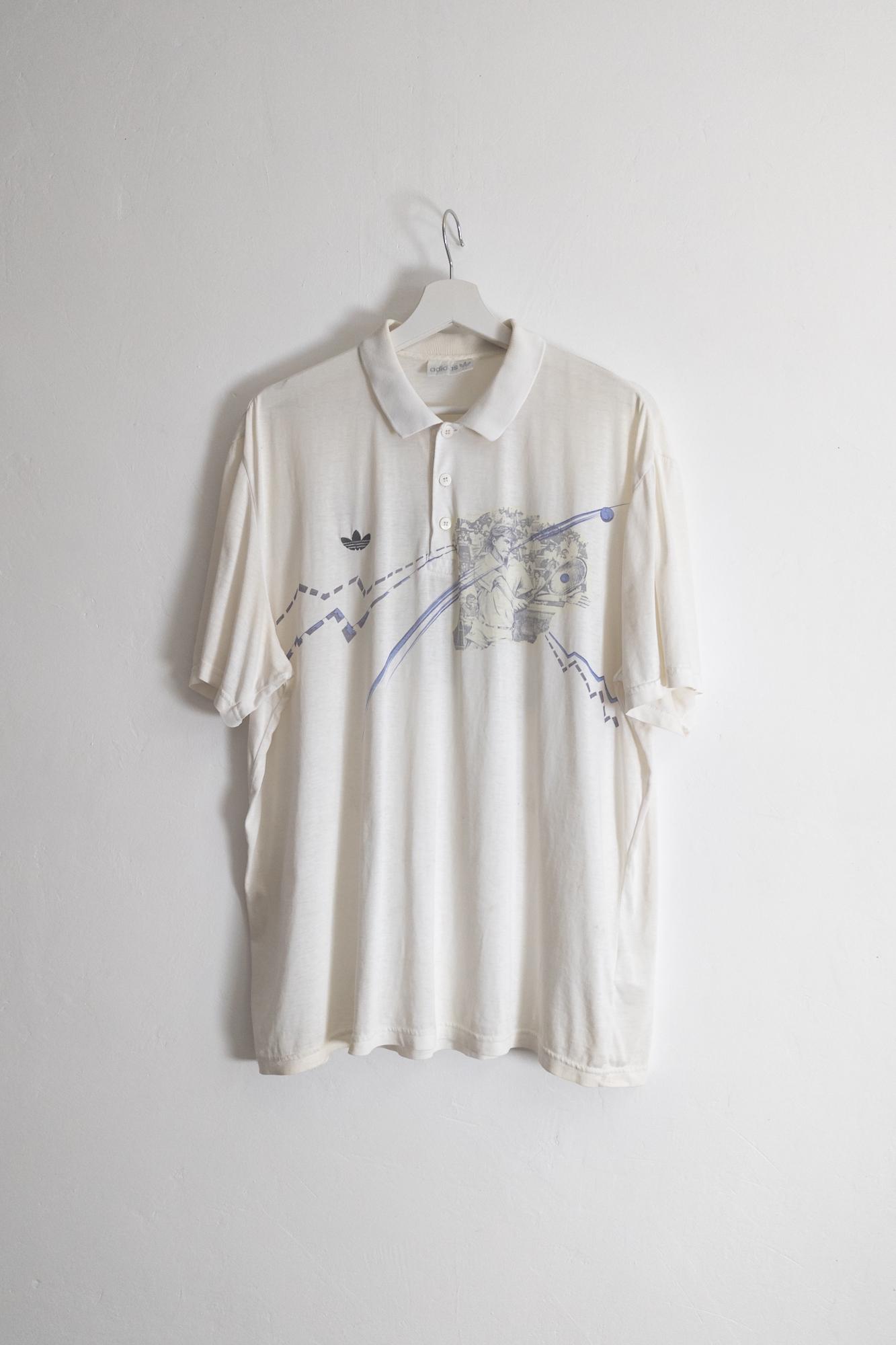 Vintage Tennis Polo, Stefan Edberg Era 1980s Aged White, Player