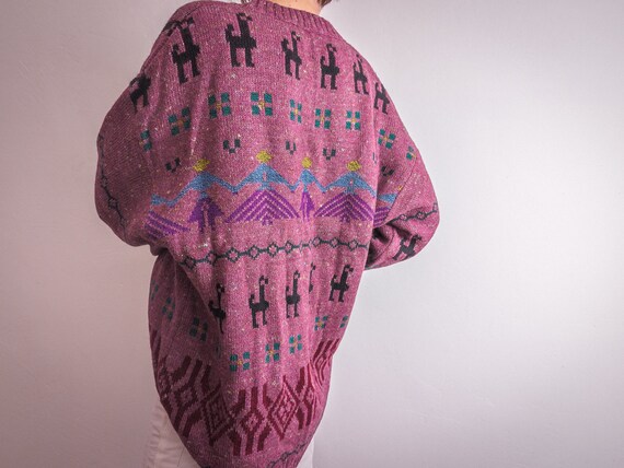 Italian aztec llama intarsia knit cardigan sweate… - image 7