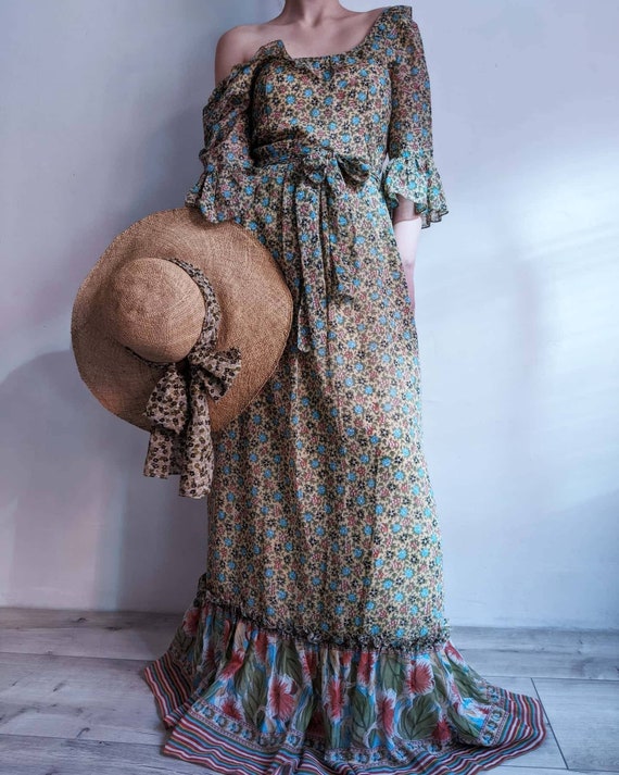 floral colonial prairie maxi flounce dress. ditsy