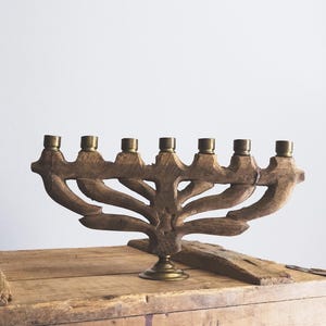 old rustic jewish candlestick 7 branches seven-branched menorah tree of life