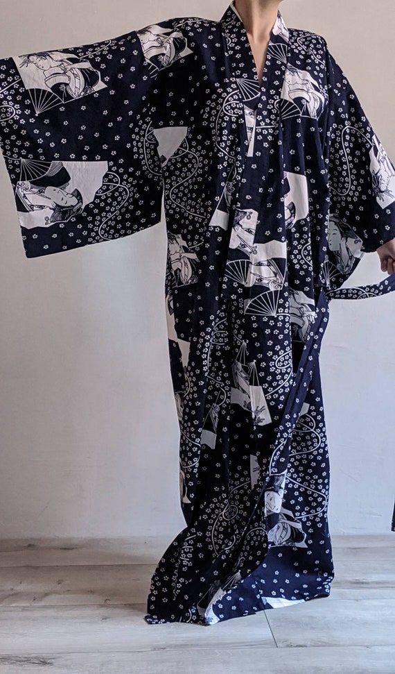 vintage japanese cotton kimono robe dress.