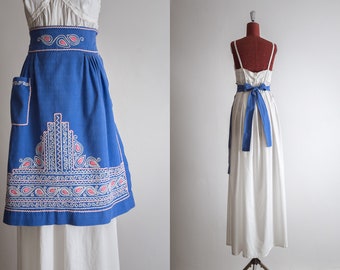 hand embroidered handmade half apron with pocket vintage shabby chic short apron