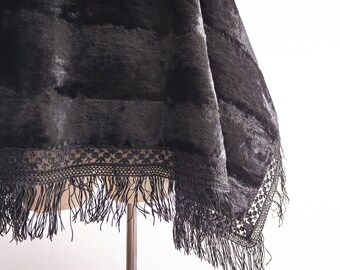 Vintage Sheer Black Silk Shawl, Oversized Transparent