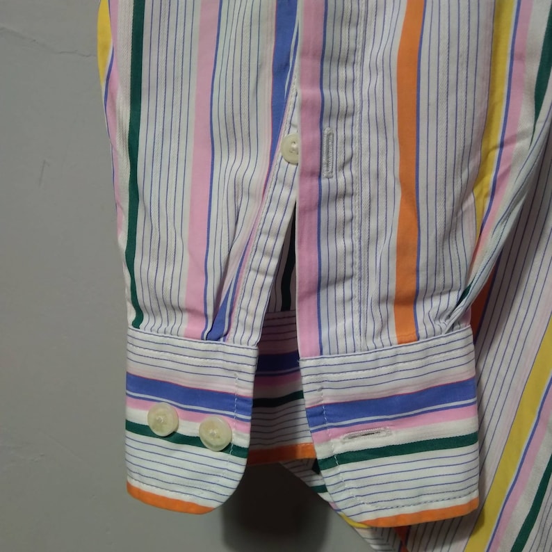 pre-owned Faconnable Rainbow Striped Button Down Shirt M