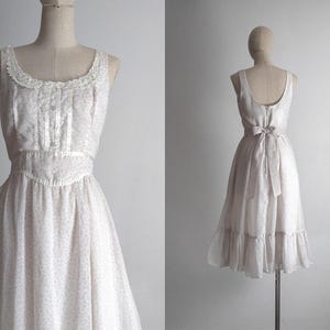 gunne sax prairie calico dress xs s vintage 60s 70s jessica san francisco blush cloudwhite lace satin ribbon yoke waist tie back tenderness