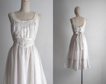 gunne sax prairie calico dress xs s vintage 60s 70s jessica san francisco blush cloudwhite lace satin ribbon yoke waist tie back tenderness