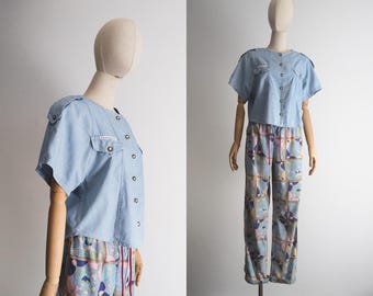 vintage 1980s chambray button up s-m