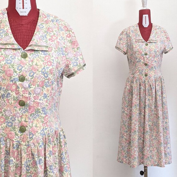 vintage handmade floral shirtwaist chore day dress