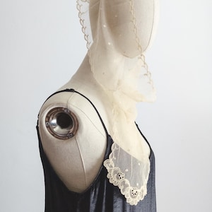 antique lace veil victorian embroidered tambour-work tulle tambour lace lappet scarf ecru head piece