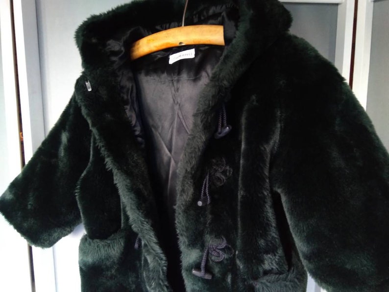 winter baby duffle coat made in france girl green faux fur coat hooded faux mouton fur jacket coat cacharel vintage kids fur coat girl