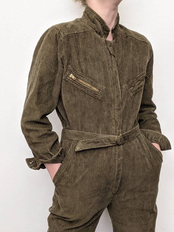 xxs xs vintage 70s corduroy jumpsuit belted covera