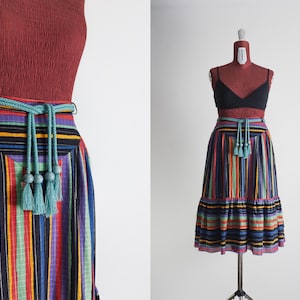 80s french girl stripped provencal skirt vintage 80s lurexed striped rainbow provençal swing skirt, made in france - small or medium