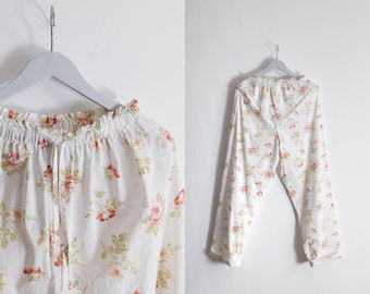 vintage 1990s cottage lounge pants romantic cozy floral cotton s m