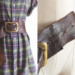 wide eyelet leather belt vintage brown leather waist/hips belt women&#39;s distressed genuine leather monochrome patchwork belt one size s/m/l