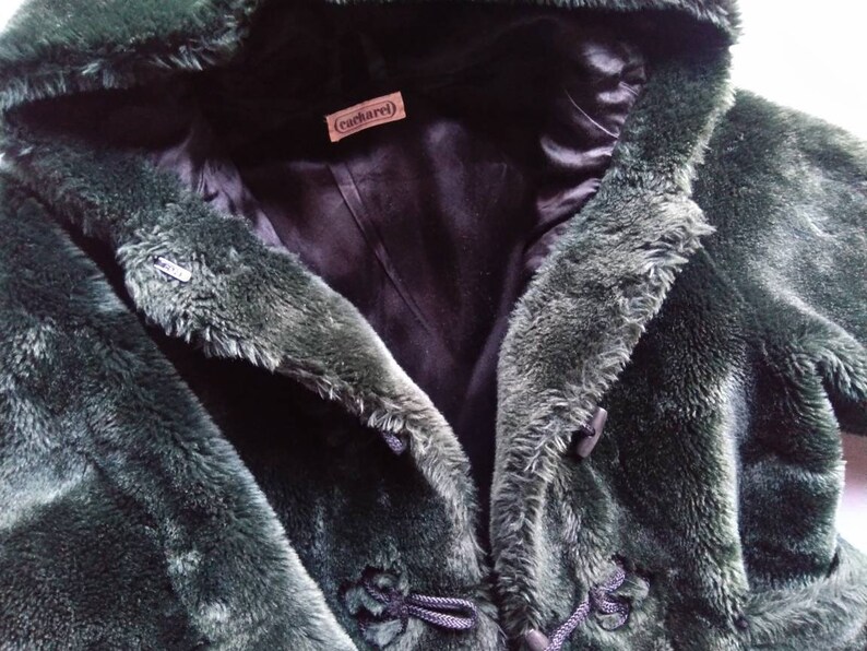 winter baby duffle coat made in france girl green faux fur coat hooded faux mouton fur jacket coat cacharel vintage kids fur coat girl