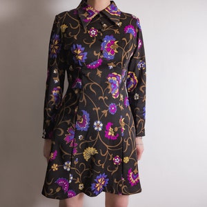 psychedelic shift dress 1960s psychedelic floral mini dress hippy mod dress women 1960s, 1970s mod short dress w/long sleeve hippie dress