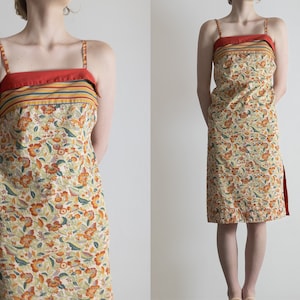 Documented 1976 S/S Kenzo Jap &quot;Dress of the Year&quot; Floral and Striped Batik Print Cotton Dress | us xxs | us 00