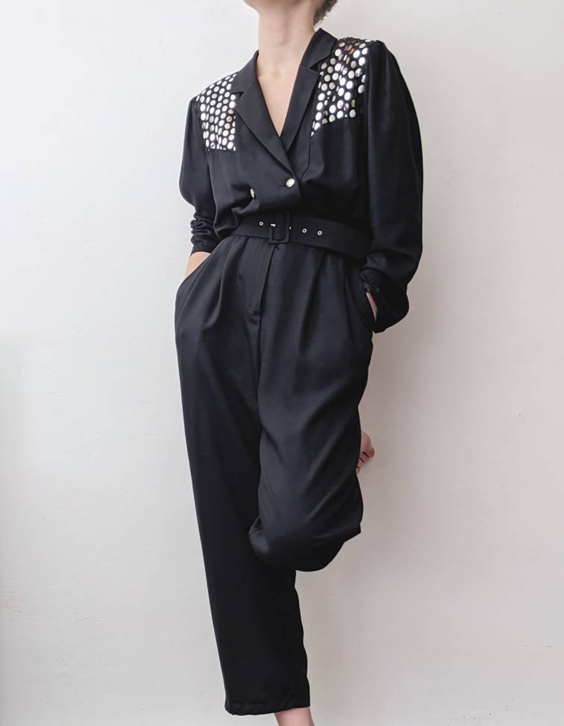 Disco style jumpsuit in black Etsy