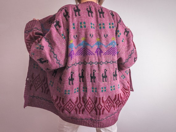 Italian aztec llama intarsia knit cardigan sweate… - image 8