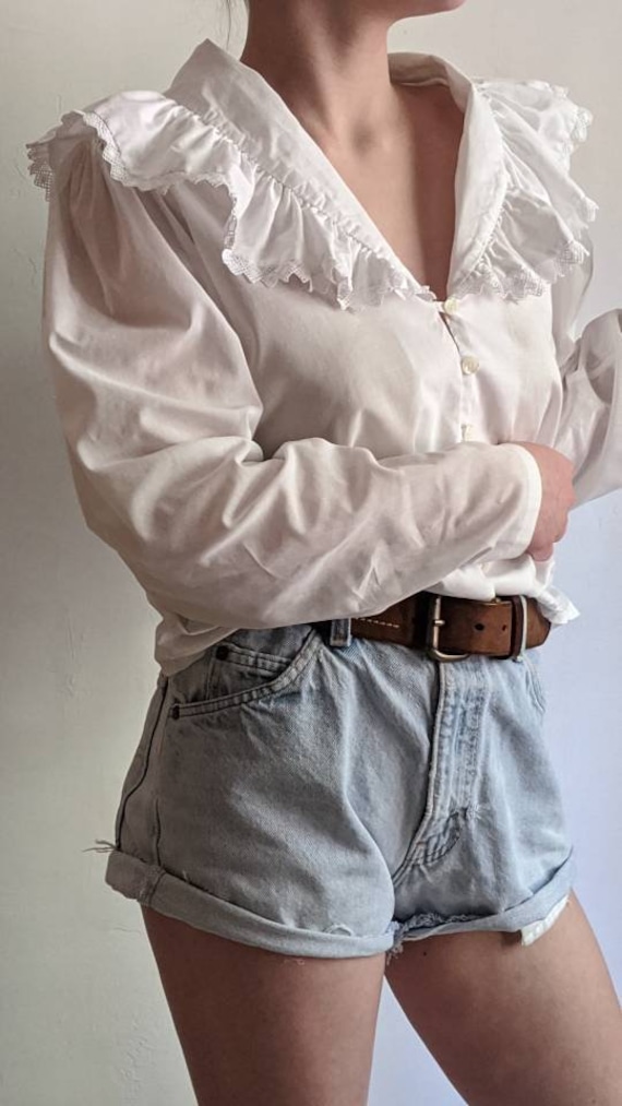 ruffle bertha collar blouse shirt in white. romant