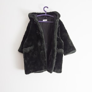 6 years coat kids girl cacharel french vintage 1980s hooded faux mouton fur toggle jacket coat bottle green