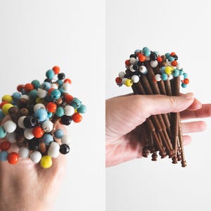 vintage plastic lace bobbins set of 20 spangled with colored beads lacemaking tools