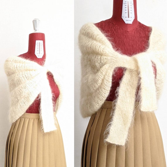 one size • ivory mohair cape • fuzzy wool cape wit
