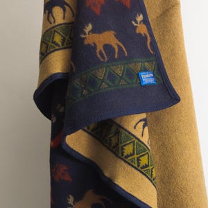 Vintage Pendleton Camp Blanket Wool/cotton Camel/midnight Moose/trees ...