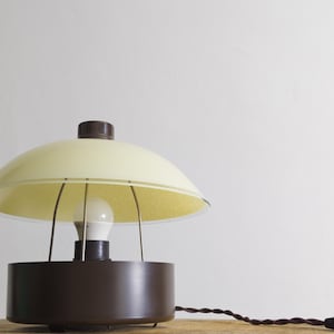 mid century mushroom ceiling lamp/wall lamp/table lamp - fresh sprout/brown - art speckled glass shade/metal - long cord, plug and switch