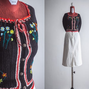 1940s style embroidered peasant crochet sweater cardigan - xs to small
