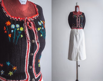 1940s style embroidered peasant crochet sweater cardigan - xs to small