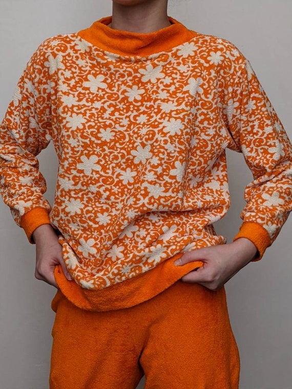 xs s terrycloth floral pajama set, terry cloth lon