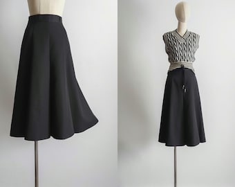 vintage dark 8 gore long skirt with belt loops high waisted calf length midi - (xxs/xs/25 inch waist)