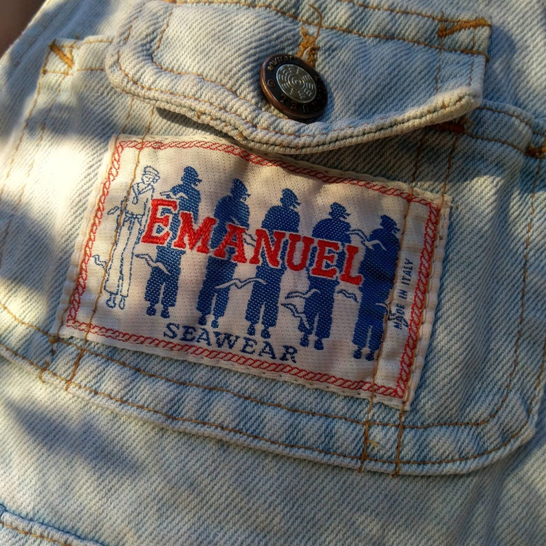 pre-owned womens vintage emanuel denim jumpsuit 70s|women jumpsuit|overalls bib and brace|italy seawear|jumpsuit vintage look|jeans jumpsuit