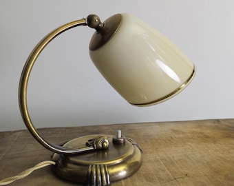 art deco brass lamp wall/table/desk lamp with glass shade, 1930s