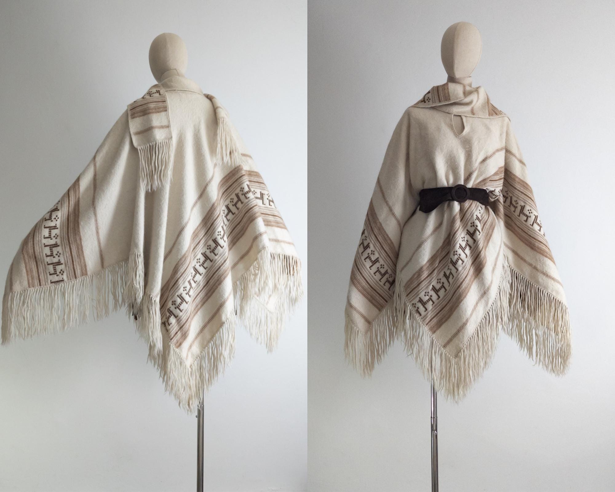 ジャケット・アウター Vintage 70s Peru alpaca poncho 80s Vintage Alpaca Camargo Poncho / Camel Sweater Fuzzy
