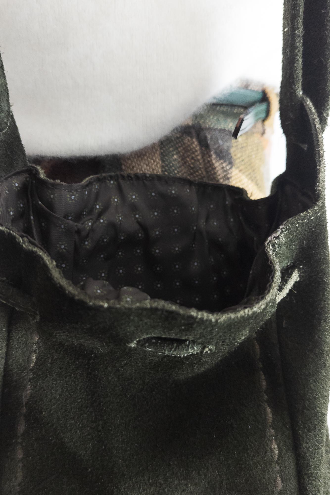 VTG Forest Green Suede Leather Drawstring Backpack USA Boho Minimalist Boho Tan Leather Drawstring Backpack – Travel Rucksack  main image 3