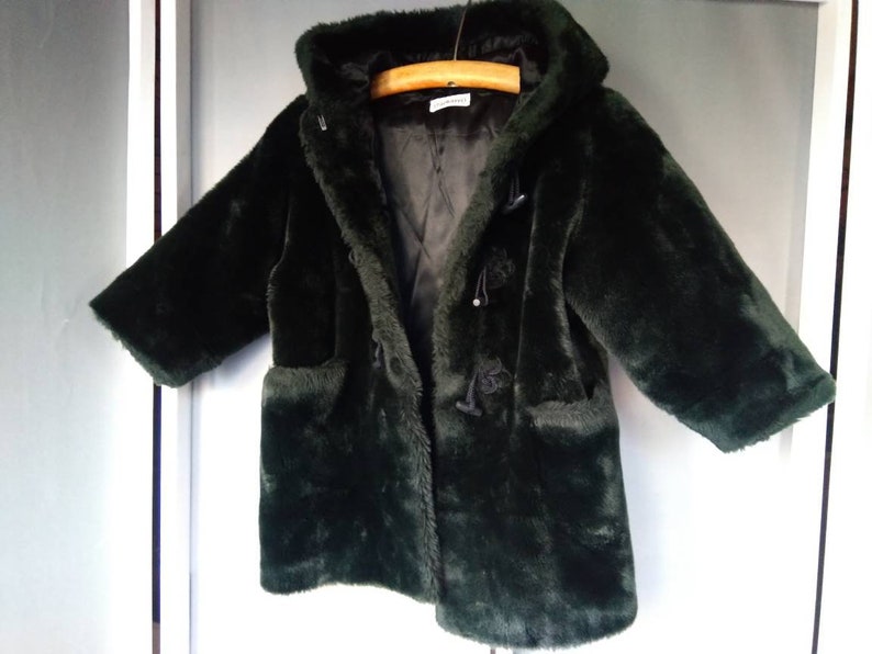 winter baby duffle coat made in france girl green faux fur coat hooded faux mouton fur jacket coat cacharel vintage kids fur coat girl