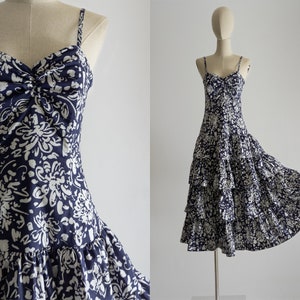1980s 1990s Laura Ashley ruched tiered skirt bustier dress sweetheart neckline, spaghetti strap, dropped waist, blossom floral cotton, small