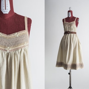 vintage 70&#39;s indian boho nap dress - muted herbal green/beige - xs/s/m