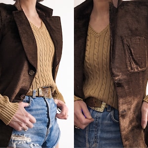Italian men&#39;s slim-fit two-button blazer jacket, solid brown, soft chenille velvet, vintage, presumably from the 1950s by Carretta Parma