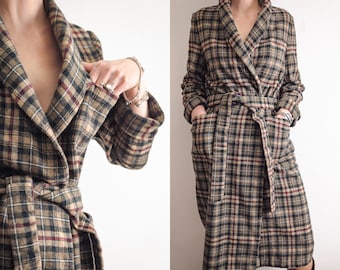 tartan wool belted dressing gown robe vintage