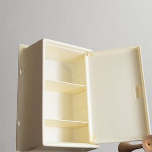 vintage plastic bathroom medicine cabinet without red cross wall mount w/two shelves - off-white