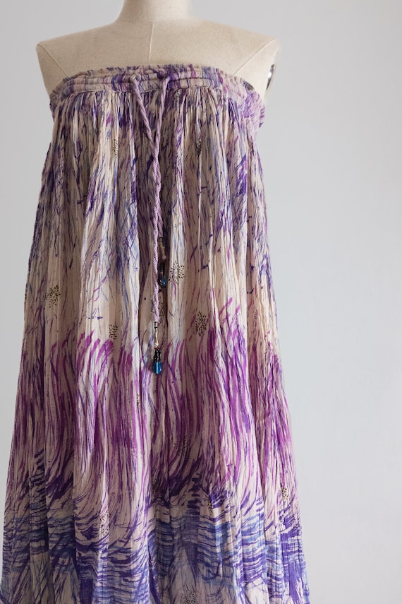 Crinkled Indian Gauze Cotton Boho Block Printed Gypsy Long Maxi Skirt No111 (Beige/Red)