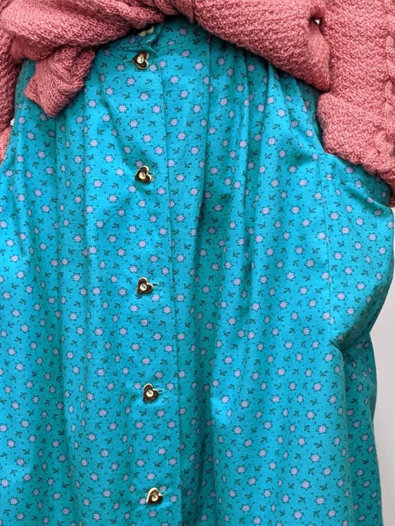 cotton flannel m vintage romantic dirndl skirt button front ditsy floral skirt ethnic austrian dirndl skirt loose comfortable cotton skirt