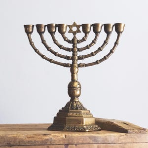 1950s jewish candlestick 8 arms w/a star of david, hanukkah menorah without a helper/servant